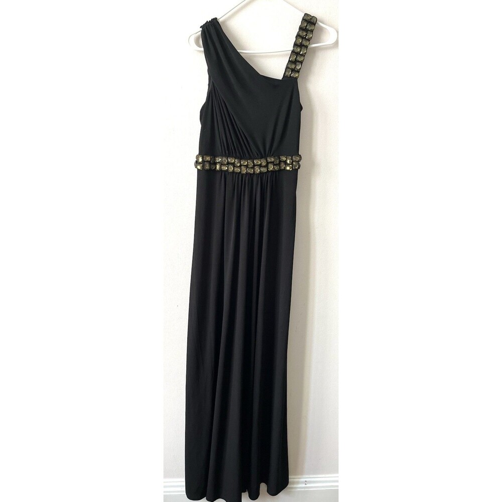 Calvin Klein Dress black one shoulder rhinestones floor length size small Formal